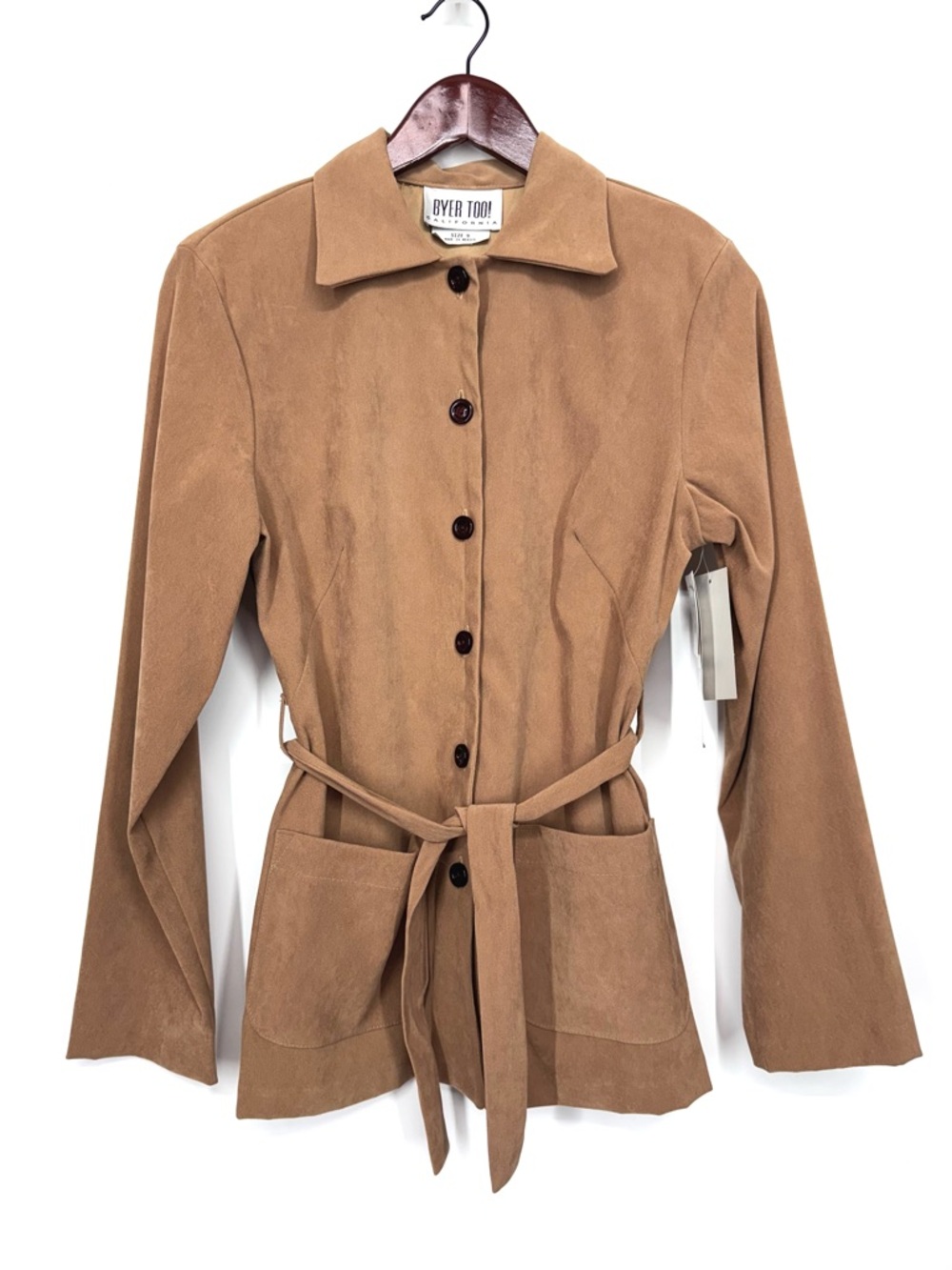 Vintage Byer Too! Chestnut Tan Button Down Belted Blazer Size 9 Runs Smaller